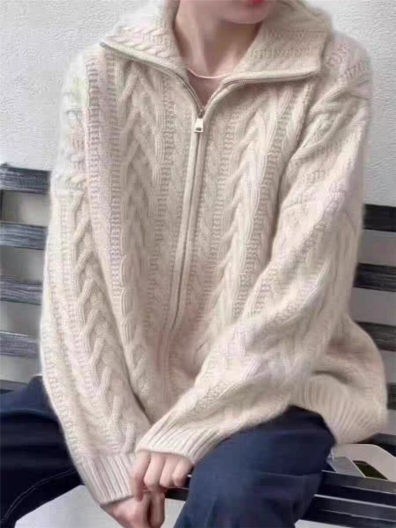 2025年秋季时尚百搭通勤简约休闲加厚拉链开衫，女装针织衫/毛衣，秋虹羊绒