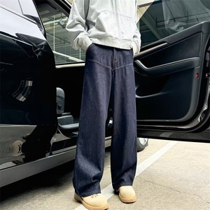 牛仔裤男复古宽松直筒阔腿长裤春秋vibe水洗做旧拖地裤子 K7073图片