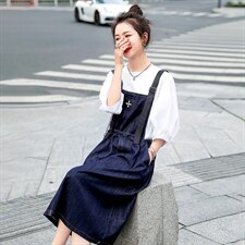 2022夏季新款时尚牛仔背带裙显瘦百搭减龄连衣裙，女装连衣裙，钱塘布衣