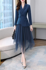 高端职业西装套装女2024春秋新款时尚气质女神范网纱半身裙两件套，女装套装/套裙，时尚俏佳人