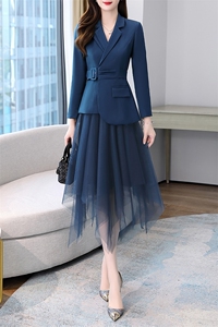 高端职业西装套装女2024春秋新款时尚气质女神范网纱半身裙两件套图片
