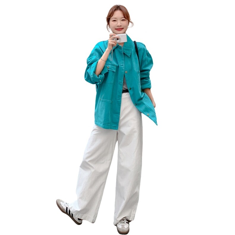 绿色超好看独特小众牛仔外套女2025秋新款复古松弛感休闲风上衣,女装短外套,2C168