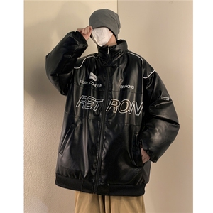 2026新款美式PU皮棉衣冬季加厚棉服潮牌机车外套ins男 D233 P128图片