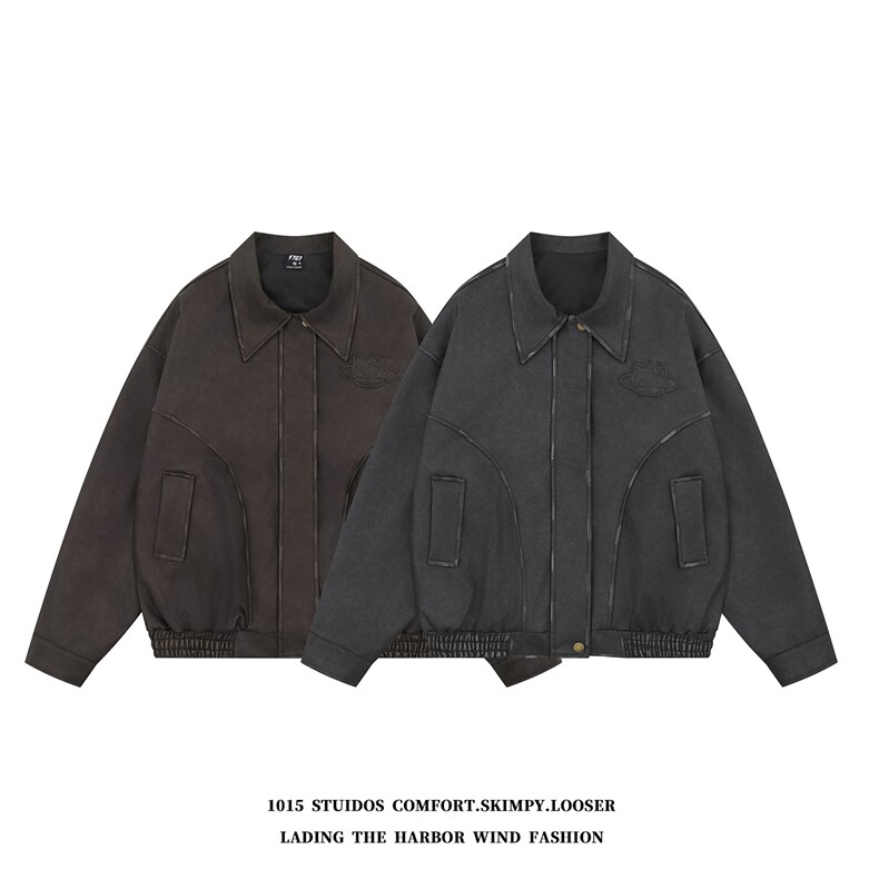 （高品质）美式复古卡通压印潮牌情侣皮衣夹克1015-JK139-P148,男装皮衣,四季星座1015