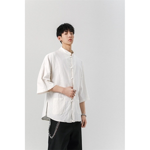 8XL-M  风大码夏短袖衬衫男外套棉麻七分袖上衣CS505P60控78图片