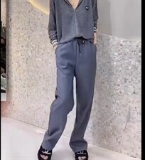 2021秋季新款时尚简约光版松紧腰抽绳直筒阔腿休闲裤，女装休闲裤，L·H·X