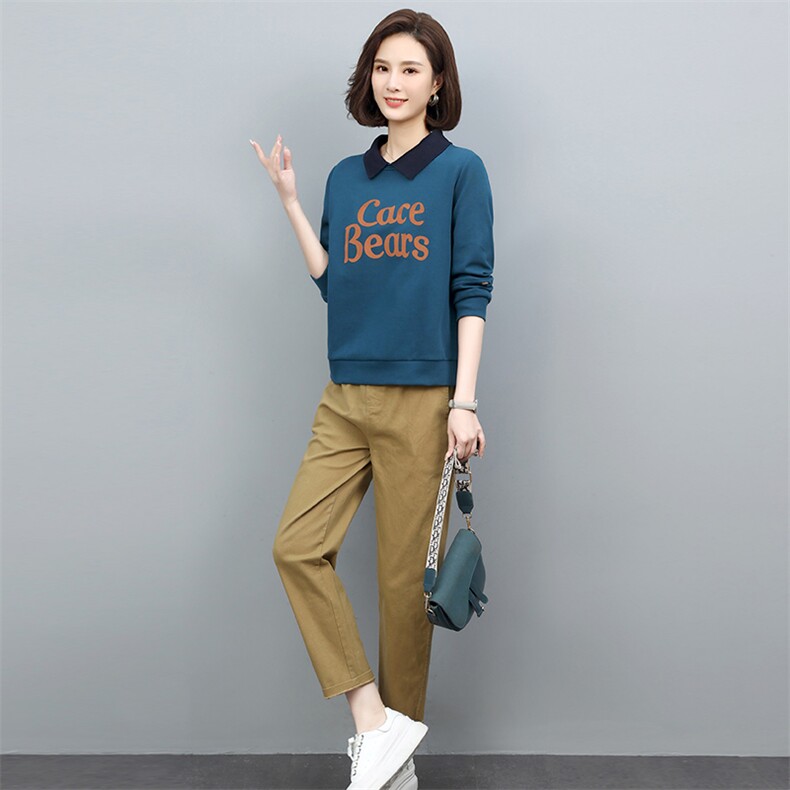 2022年春秋季新款套装女休闲气质百搭韩版植绒卫衣两件套装裤子棉,女装套装/套裙,忆绮罗