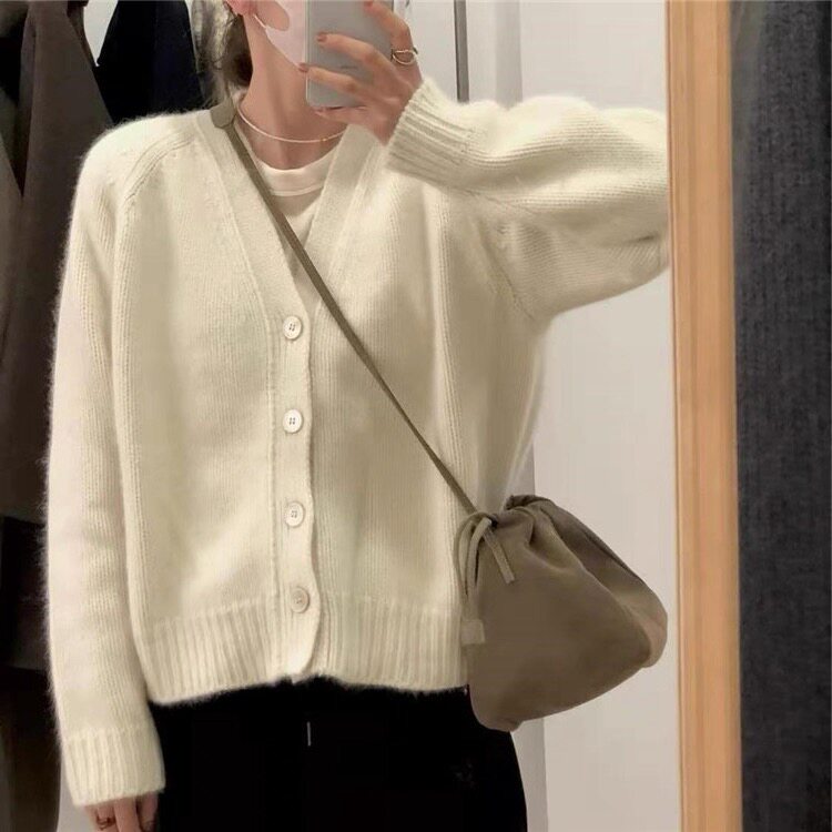 2025年秋季常规长袖V领时尚百搭通勤开衫休闲/淑女，女装针织衫/毛衣，恩泰羊绒