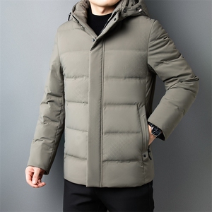 冬季中年新款羽绒服男连帽加厚保暖休闲中长款白鸭绒外套爸爸装图片