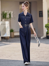 牛仔连衣裤女2025夏季新款显瘦连身裤减龄大方得体连体阔腿裤，女装连体裤，印象茜