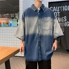 五分袖夏季潮流气质新款青春流行潮衬衫标准方领原宿纯色男简约，男装衬衫，星座716-4