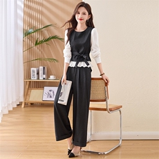 假两件上衣配阔腿裤套装女2026春新款气质女神范收腰显瘦两件套，女装套装/套裙，美沁