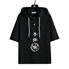 LD54070-P45连帽短袖t恤男大码胖子带帽五分袖中袖网格挂拍，男装T恤，电商A040A