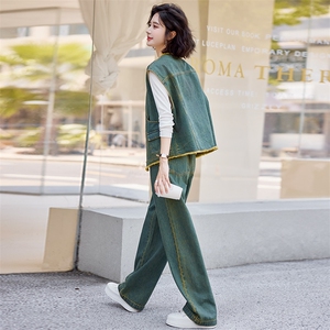 早春牛仔套装裤女2025春秋新款时髦洋气减龄马甲穿搭一整套两件套图片