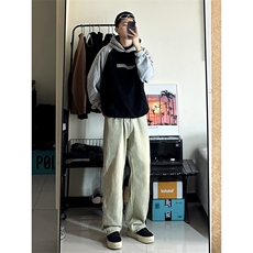 B221美式ins高街小众拉链直筒牛仔裤LK23028-P60控78，男装牛仔裤，电商B221