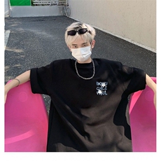 闪电猫印花T恤短袖男生夏季小众质感正肩美式高街设计感七分半袖，男装T恤，星座308A-1（原309B-1）