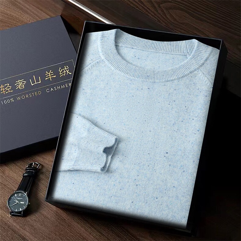 男士简约休闲秋冬季点子纱圆领35%羊绒衫，男装羊绒套衫，台绒羊绒