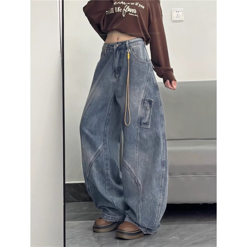 美式廓形弯刀牛仔裤男女同款潮牌设计感小众直筒阔腿长裤,男装牛仔裤,星座506A