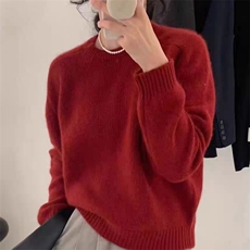 短款纯色羊毛衫女宽松长袖内搭打底针织上衣，女装羊毛衫，旭驰羊绒