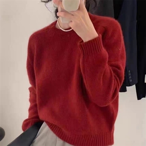短款纯色羊毛衫女宽松长袖内搭打底针织上衣图片