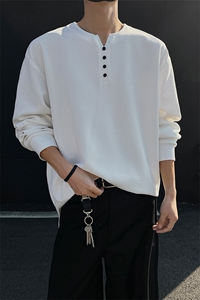 黑墙2025春季打底衫宽松长袖T恤春装亨利领男装大码上衣S387特P28图片