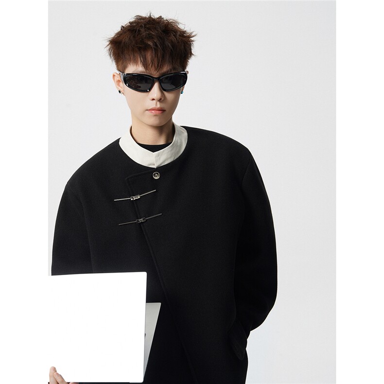 新中式拼色毛呢子西装大码M-5XL加棉大衣聚酯纤维XF78161P118，男装西服套装，星座226-1