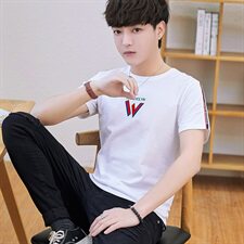 小宝6118夏季圆领短袖t恤男士韩版潮流体恤衫字母T恤上衣夏天，男装T恤，电商D310（原电商305）
