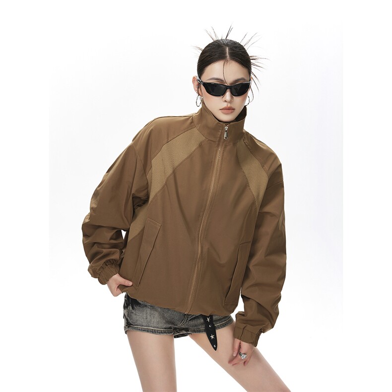 美式罗纹拼接袖子褶皱大码M-5XL教练夹克女JK78056P69控105，女装短外套，星座226-1