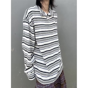 韩系复古条纹套头长袖t恤男2025秋冬立领宽松百搭针织上衣TXY105图片