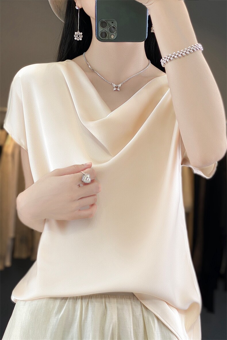 短袖女夏季2024新款潮宽松大码套头女装上衣服,女装衬衫,绒宛羊绒