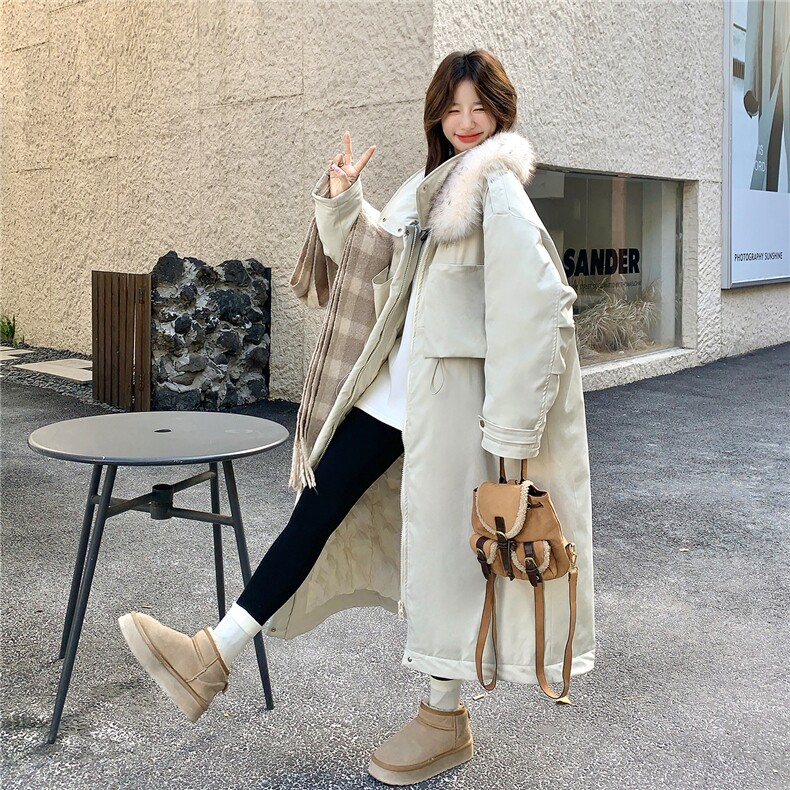 2C085-Q118P320K488大毛领宽松大码90白鸭绒长款外套大衣,女装羽绒服,2C085