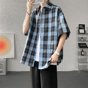 8XL-M格子短袖衬衫男夏季薄款DK制服衬衣JK学院风半袖外套DC28004图片