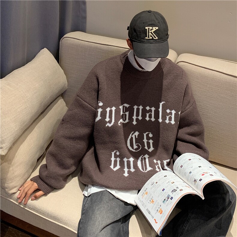 秋冬情侣款新款针织衫圆领毛衣男装港风宽松外套X5587-P78限98,男装针织衫/毛衣,电商A061-1