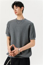 2026夏100棉华夫格老钱肌理感正肩针织短袖T恤TTMT05-特P45控78，男装T恤，星座1315