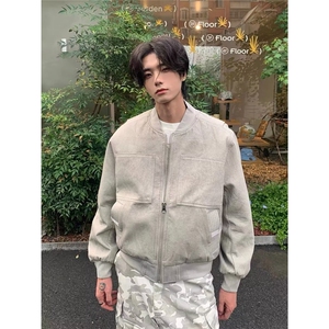 869-P62重磅水洗牛仔外套男士秋季潮牌宽松立领vintage潮流痞帅