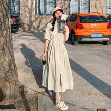 短袖衬衫连衣裙女夏新款韩版通勤简约百搭纯色长款裙子p115-k168，女装连衣裙，辉之琳