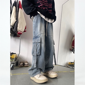 N102-P68 新款重工设计牛仔裤男女同款休闲水洗牛仔裤图片