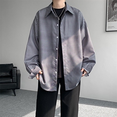 8XL-M长袖衬衫男夏季格子条纹衬衣宽松慵懒风防晒外套CS29005P45，男装衬衫，电商B312