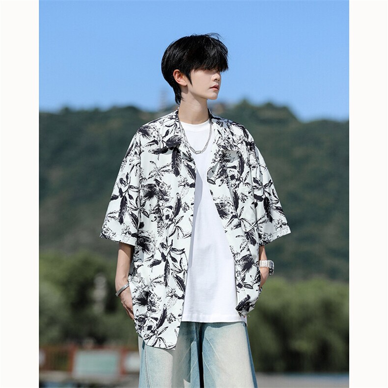 满印碎花衬衫短袖大码复古花卉衬衫夏威夷冰丝沙滩衬衣DC5016/P35,男装衬衫,电商B238