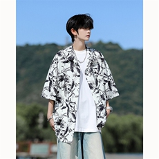 满印碎花衬衫短袖大码复古花卉衬衫夏威夷冰丝沙滩衬衣DC5016/P35，男装衬衫，电商B238