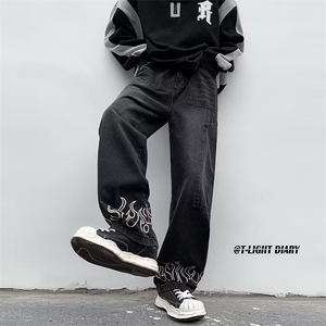 牛仔裤男复古做旧潮牌直筒宽松休闲高街vibe阔腿老爹裤N1762P45图片