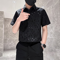 店主风社会小伙男士修身短袖衬衫男休闲痞帅衬衣301A-1/CS421/P55，男装衬衫，星座301A-1