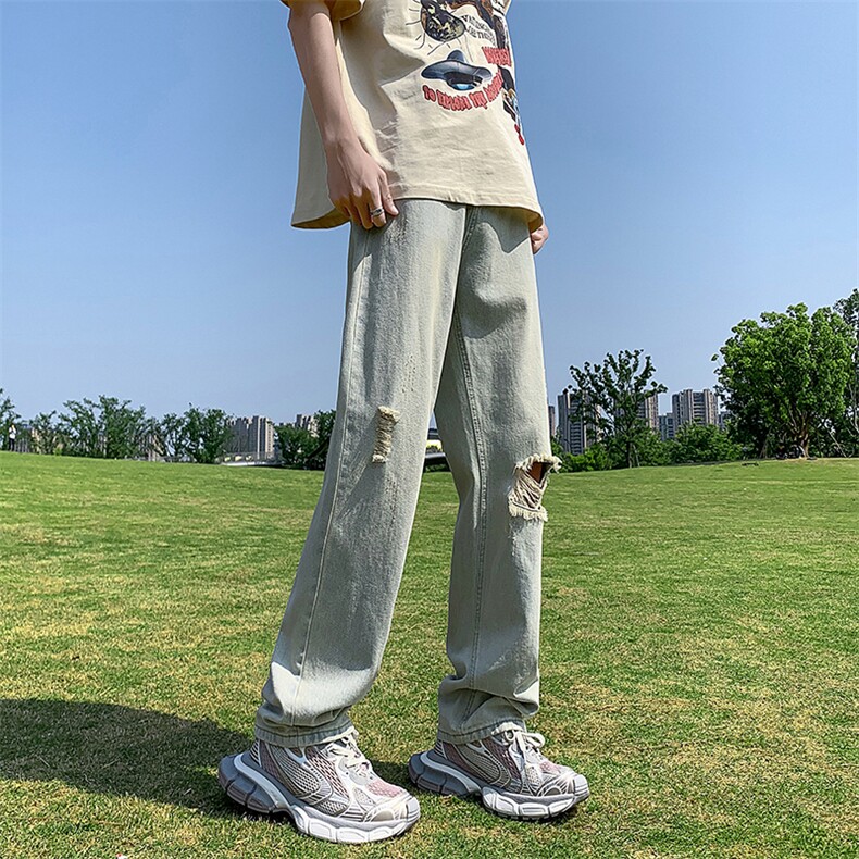 破洞牛仔裤男小直筒B342-K7035-P55 直播品质图片