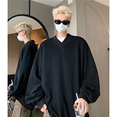 秋装新品美式设计感大V领重磅情侣卫衣外套上衣男D364P58，女装短外套，电商A335-1（原A458）