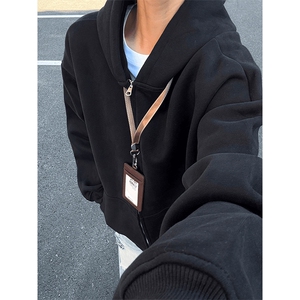抖音得物品质二开26春装男女美式高街结构无帽绳开衫卫衣外套图片