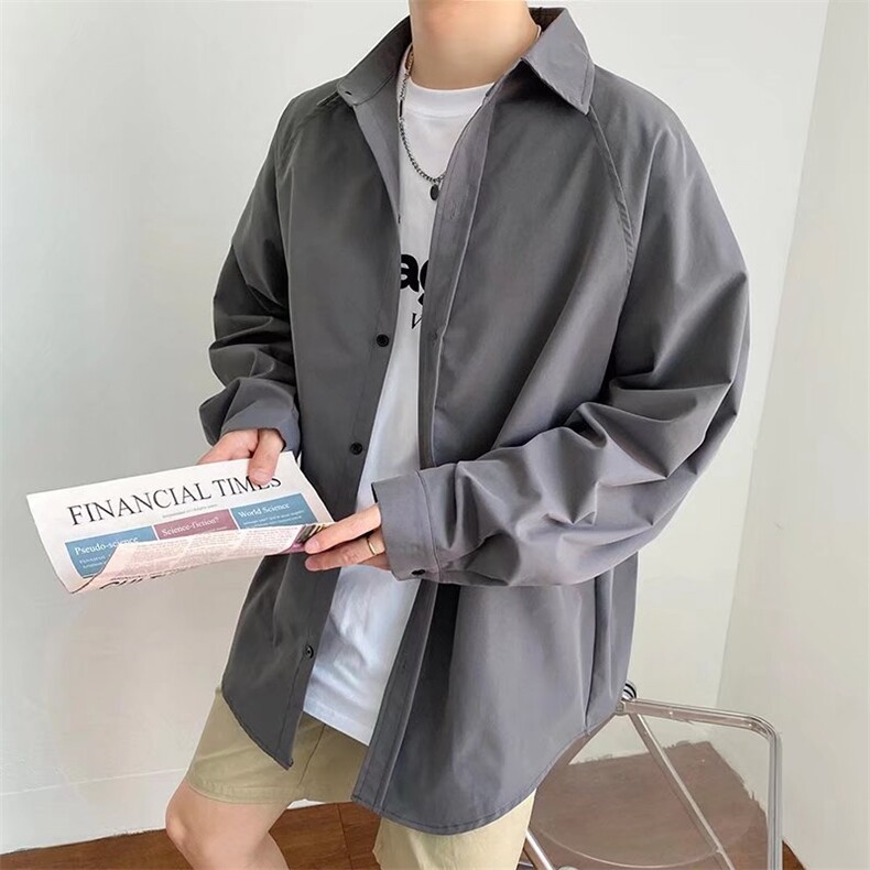 纯色衬衫男长袖港风日系春秋痞帅上衣外套ins衬衣潮流CY519-P28,男装衬衫,星座412-3