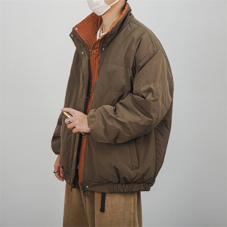 羽绒服男冬季美式复古白鸭绒双面穿加厚保暖休闲宽松情侣立领外套,男装羽绒服,星座506A