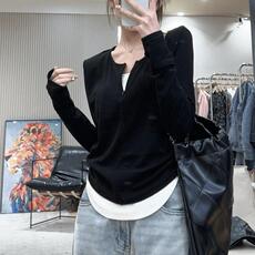 QC020-P48新款秋季半开领长袖独特上衣假两件修身设计感褶皱正肩，女装卫衣/绒衫，星座617A-2