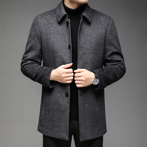 2023秋冬季毛呢羊毛大衣男翻领中长款外套风衣男装DS81051-P285，男装毛呢大衣，电商B212（原钱塘6029）