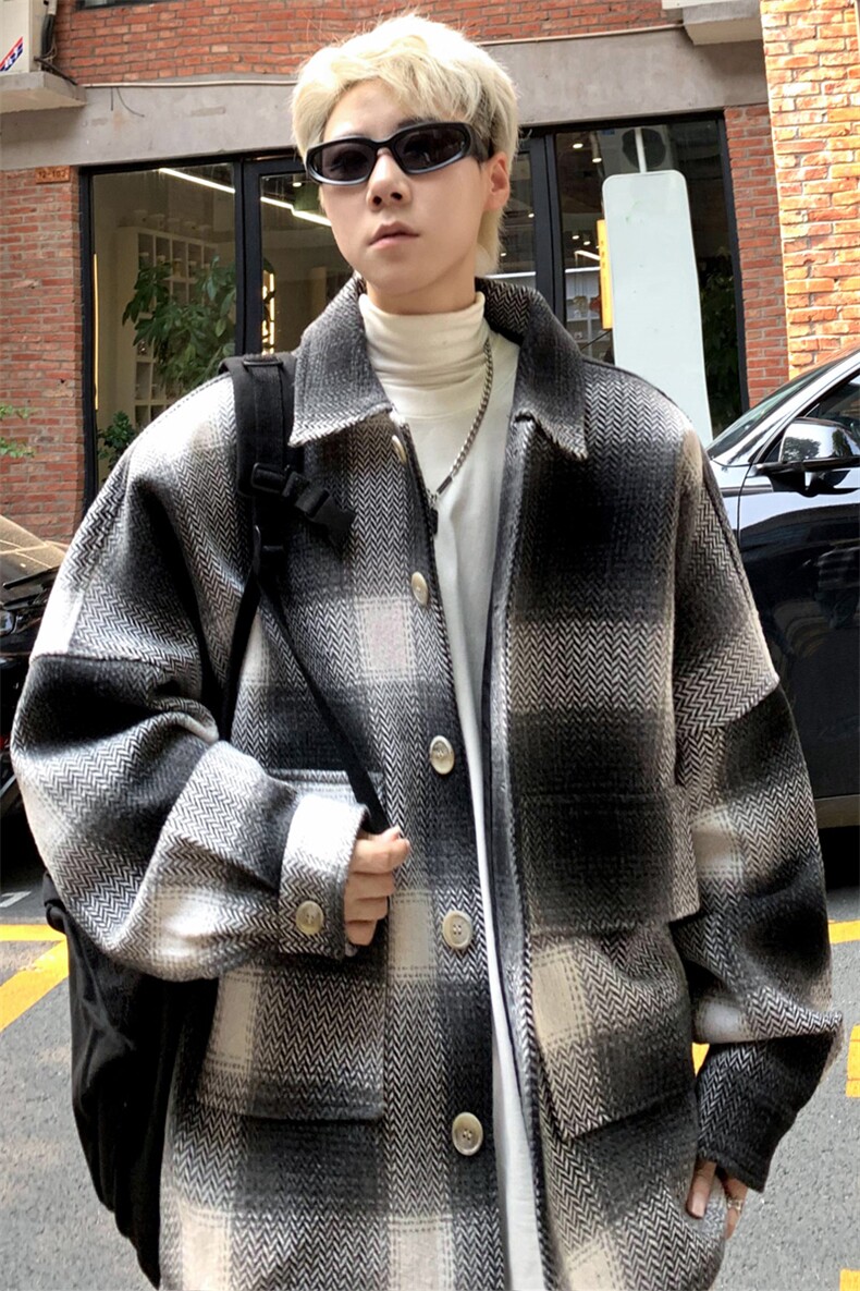 秋冬小香风外套男士复古格子宽松休闲工装夹克J6066P105控138,男装夹克,电商A157